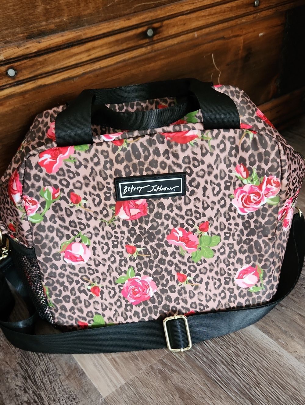 Betsey Johnson Leopard Rose Print Bag - Pink, Brown, Black